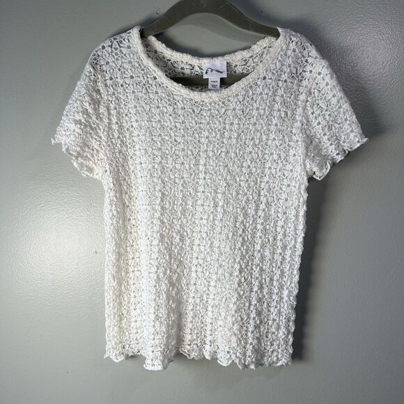 Art Class Girls White Shortsleeve open knit stretch Shirt, size S (6/7) - Picture 1 of 3